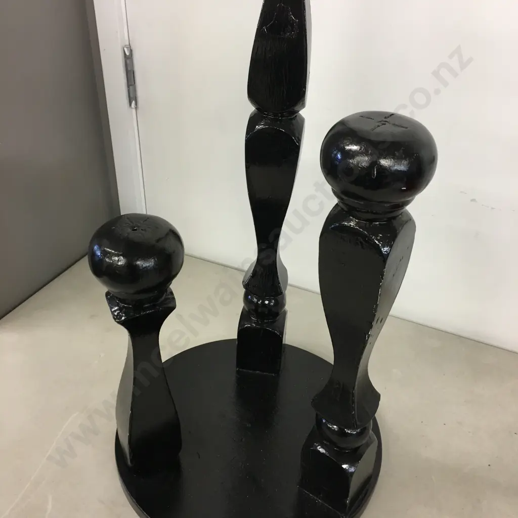 Vintage Black Painted Wooden Hat Display Stand With 3 Holders H63cm.  Image 1++